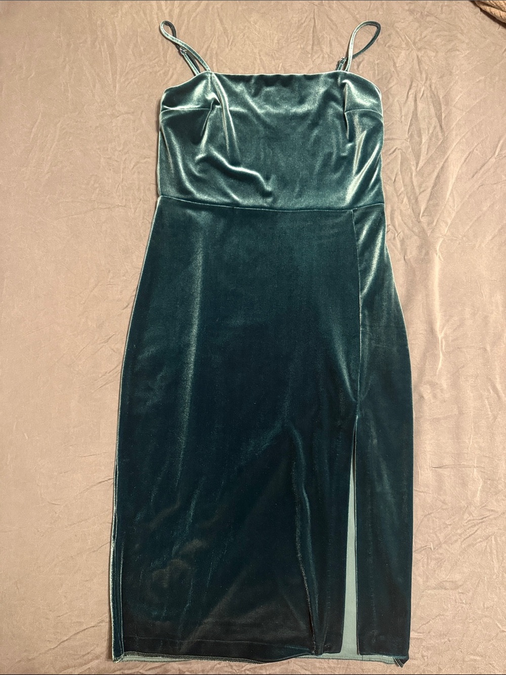 Express Emerald Green Velvet Midi Slip Dress with Side Slit